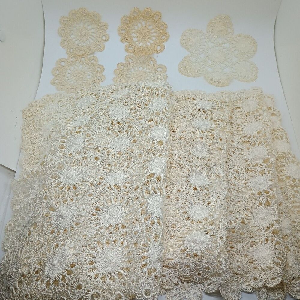 Vintage Lace Doily Placemat Lot Of 9 Crochet Made in Sorrento Italy 1970